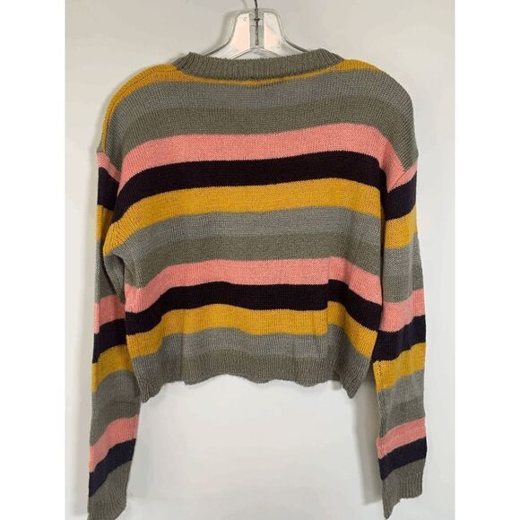 TIMING Women's Tight-Knit Multicolor Stripe Pullover Crop Sweater Size M - Picture 5 of 6